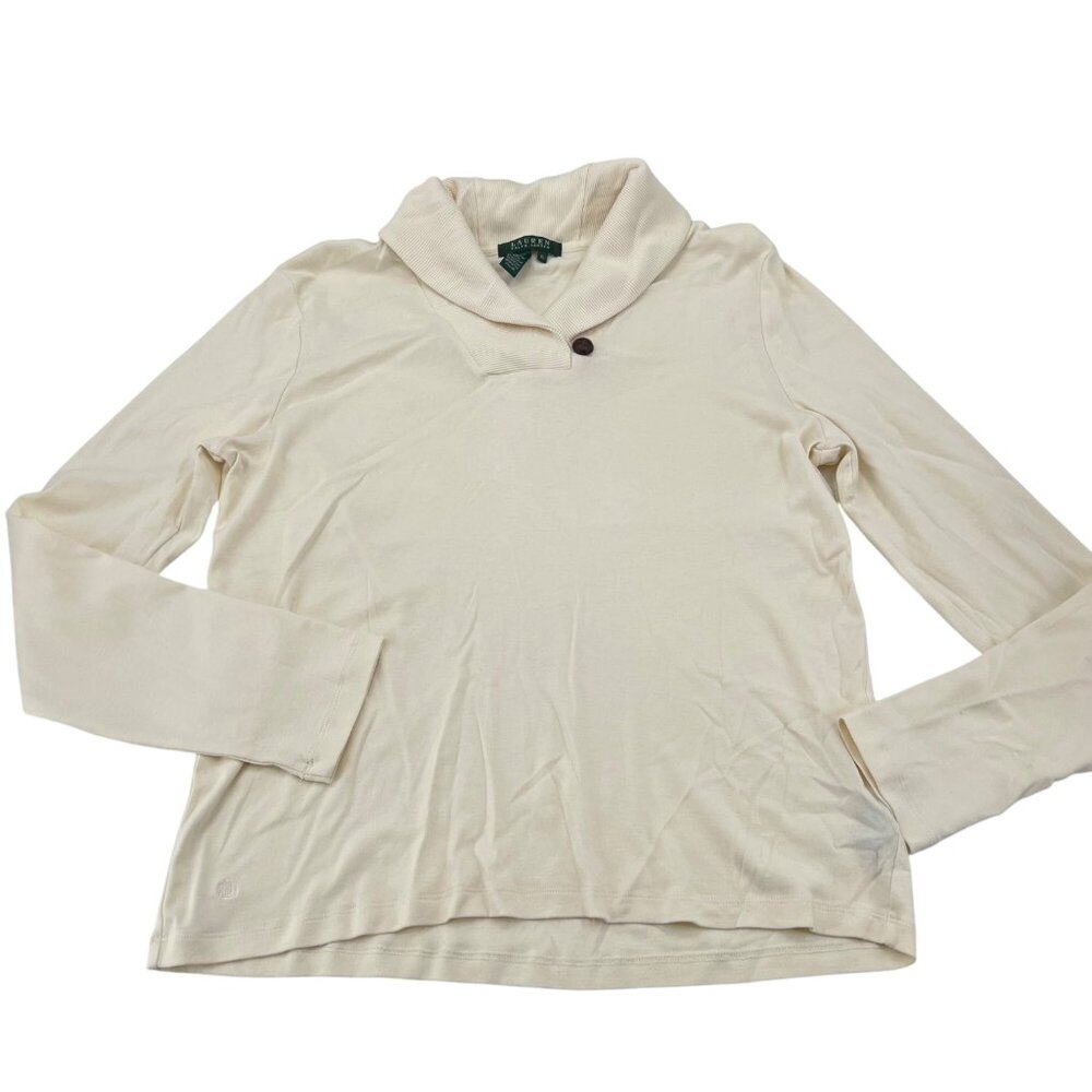 Lauren Ralph‎ Lauren Womens Cream Shawl Collar Long Sleeve Top XL